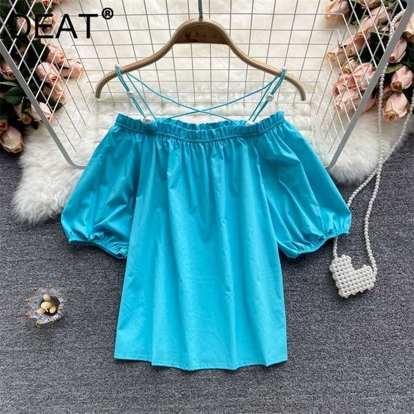

deat women t-shirt solid color slash neck puff sleeve fashion temperament all match spring summer 11d1119 210709, White