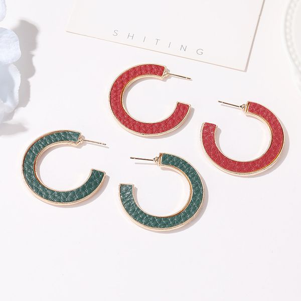 

european pu leather c-shaped stud earrings women retro geometric alloy ear drop leopard business style earring banquet party wearing ornamen, Golden;silver
