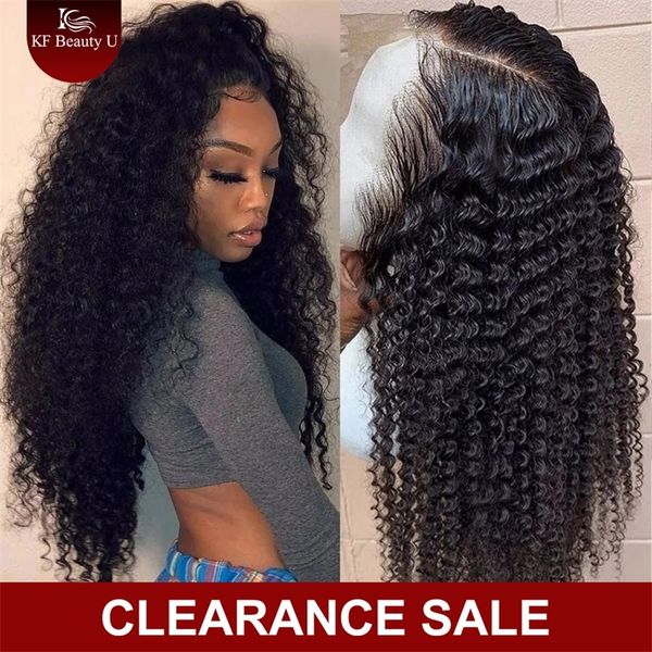 

13x4 kinky curly lace front human hair wigs for black women brazilian transparent lace frontal wig 150%250% density kf beauty u 220715, Black;brown