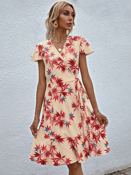 

knot side maple leaves dress q9lv#, Black;gray