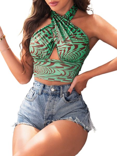 

allover print backless halter m8rq#, White