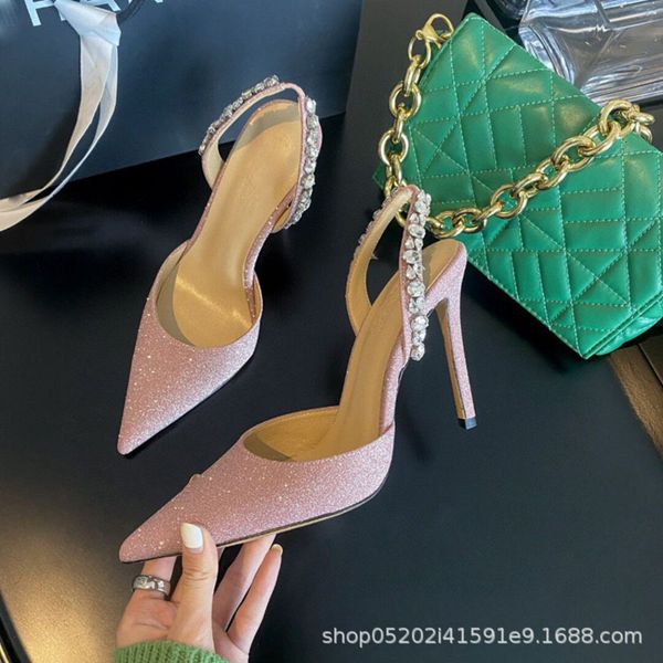 

sandals gaoding spring and summer sandals back trip with pointed patent leather thin heel side air fairy style high-heeled, Black