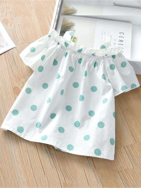 

little girl's pick shoulder poca dot shirt she, White;black