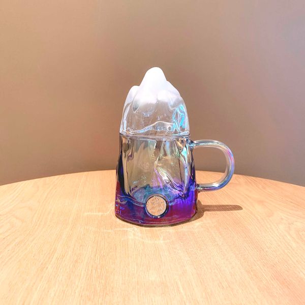 

starbucks cup 2021 christmas gift crystal three-dimensional snow mountain shape laser gradient blue glass drinking cup