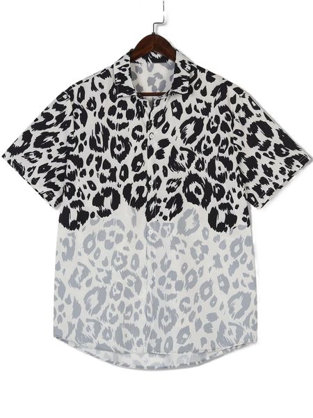 

romwe guys leopard print colorblock shirt a3pw#, White;black