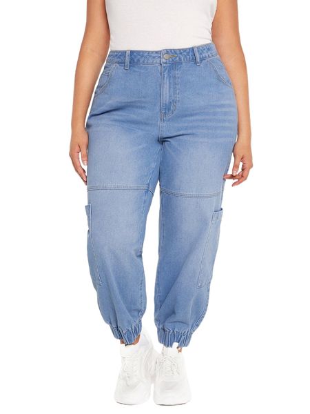 

plus high waist moustache effect jogger jeans 285w#, Blue