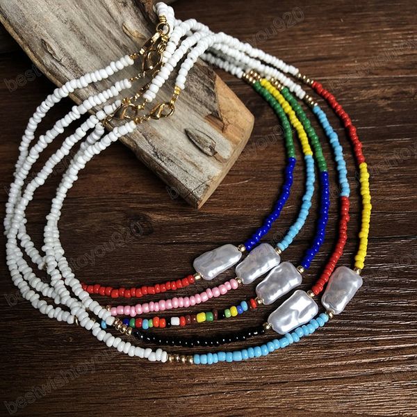 

colorful seed bead pearl choker women natural beads bib collier femme bohemian statement vintage collare, Golden;silver
