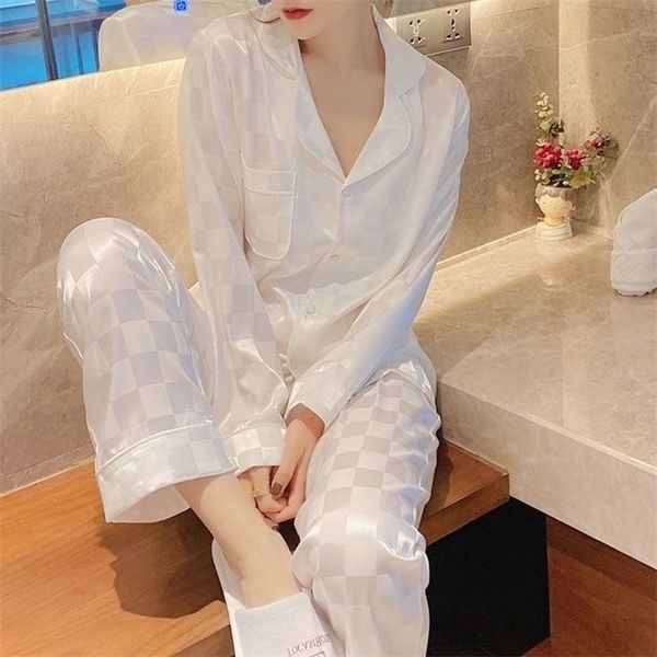 

pajamas sets high-quality light luxury silk women's pajama spring autumn long-sleeve cardigan set fashion ice silk home clothing 220427, Black;red