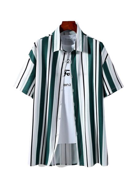 

men random vertical striped drop shoulder shirt without tee l96f#, White;black