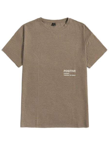 

men slogan graphic waffle knit t-shirt a7b7#, White;black