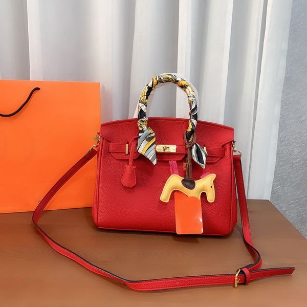 

designer tote bags classic brown grain leather large capacity crossbody bags with silk scarf pony charm full shoulder bag3