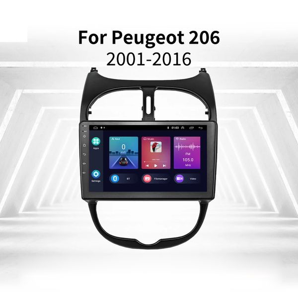 GPS Autoradio HD Touchscreen Araba Video Radyo Sesli 9 inç Android 10 Peugeot 206 2000-2016