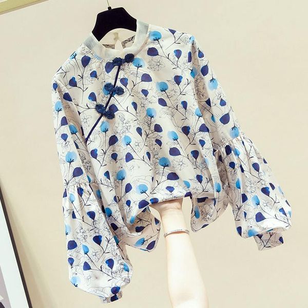 

women's blouses & shirts 2022 female korean summer casual fashion chiffon loose women's printed blouse lantern long sleeve x27, White