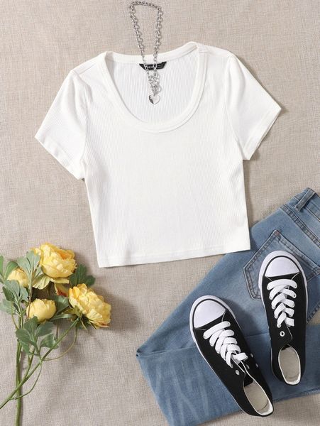 

rib-knit solid tee 04au#, White