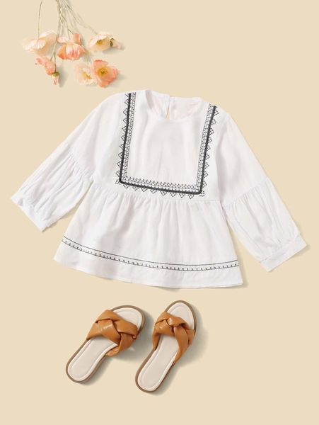 

toddler girls graphic embroidered ruffle hem she, White;black