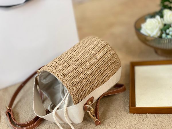 

drawstring bucket bag straw bag vegetable basket summer tote handbag shoulder strap bags crossbody 2022 luxurys designers women handbags clu