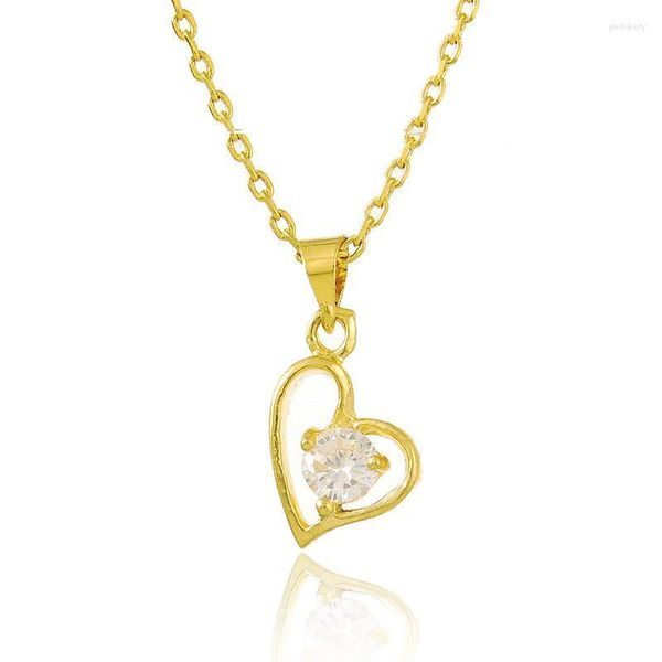 Chokers Pure Gold 24K Colar de colar de 24k Love Heart Zircon Pingente de cristal de 2mm Jóias de casamento femininas Cóculos de presente Godl22