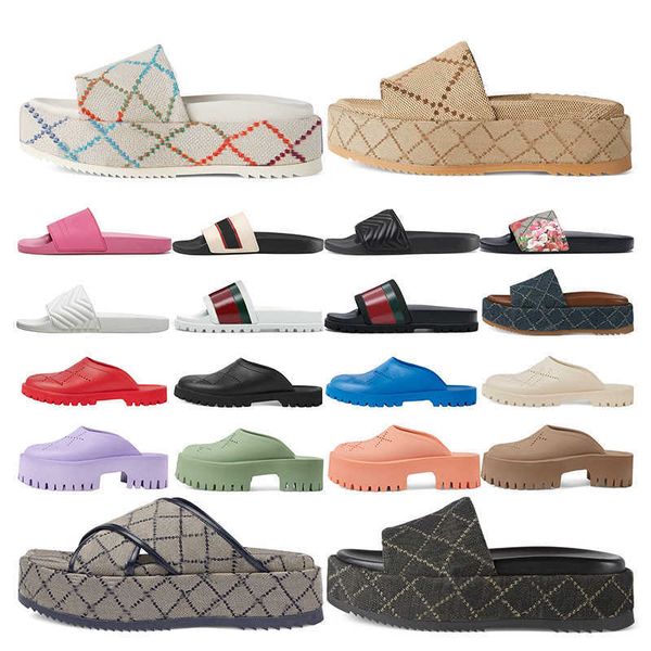 

2022 luxurys designers sandals for men women classic floral brocade slides flats leather rubber platform flip flops gear bottoms beach shoes, Black