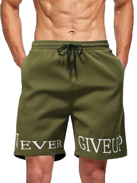 

men slogan graphic drawstring waist shorts f4gt#, White;black