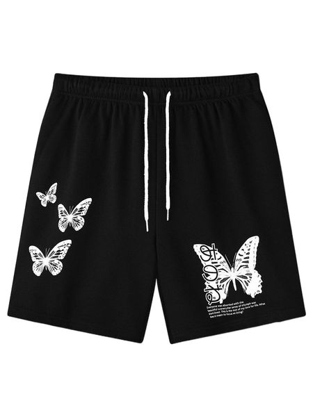 

men random butterfly & japanese letter graphic shorts 37lo#, White;black