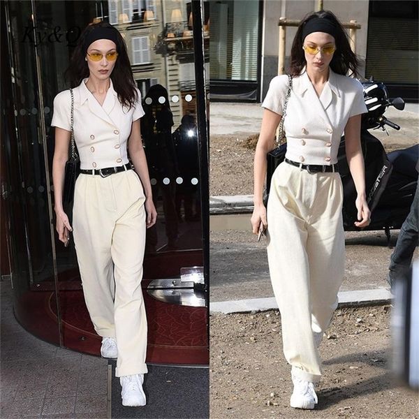 

bella hadid same casual temperament allmatch trousers slim fashion waist elegant womens suit with belt 220602, Gray