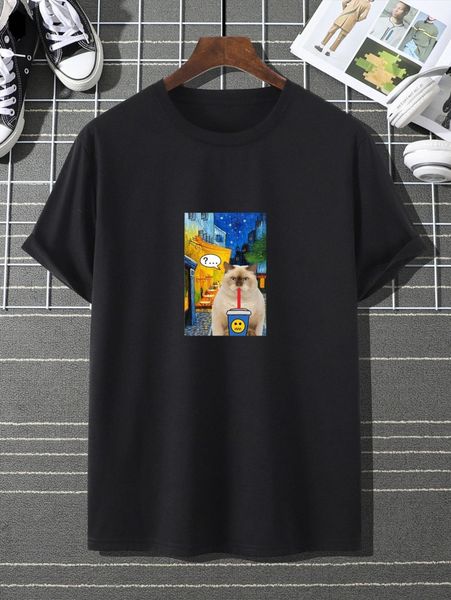 

men cat print tee r2ls#, White;black