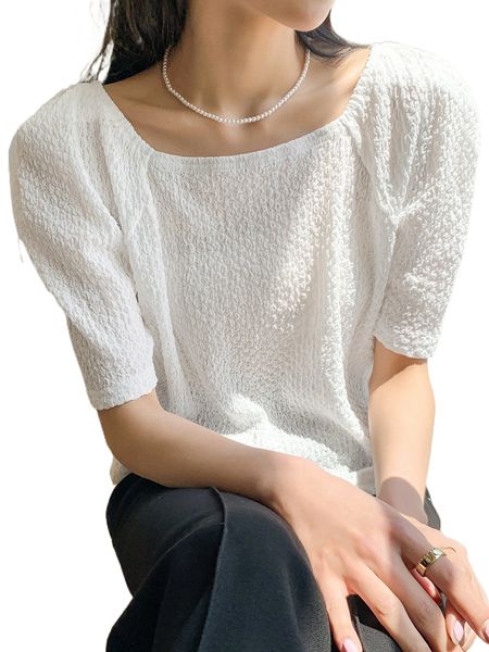 

dazy solid puff sleeve blouse j65e#, White