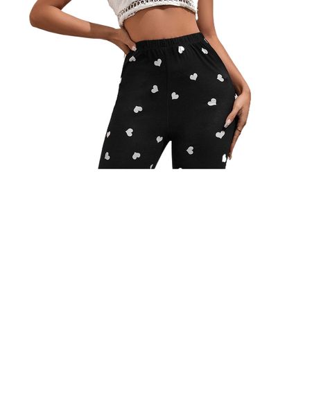 

heart print flare leg pants b4jr#, Black;white