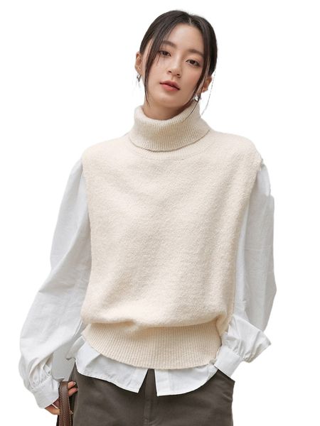 

dazy-less 1pc solid turtleneck sweater vest r2ol#, White;black