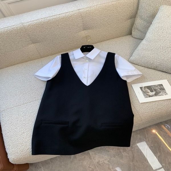 

women's knits tees ss spring and summer sleeveless vest dress age reduction suit skirt women's fashion short sleeved shirt two-pie, White