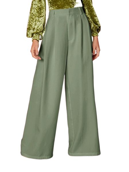 

plicated detail wide leg pants f8g3#, Black;white