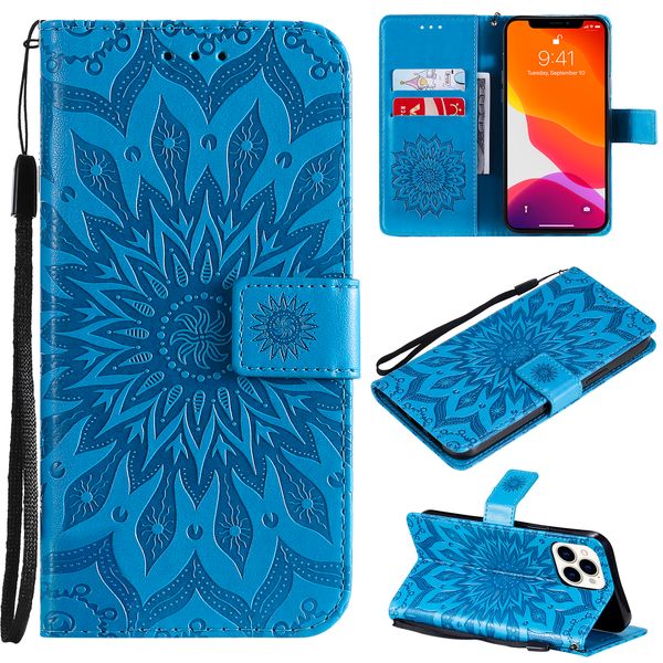 PU-Leder-Sonnenblumen-Flip-Stand-Wallet-Hüllen für iPhone 13 Pro Max 12 11 Mini SE XR XS X 8 Plus 7 6 5 Kartenfächer Halter Telefonabdeckung mit Lanyard