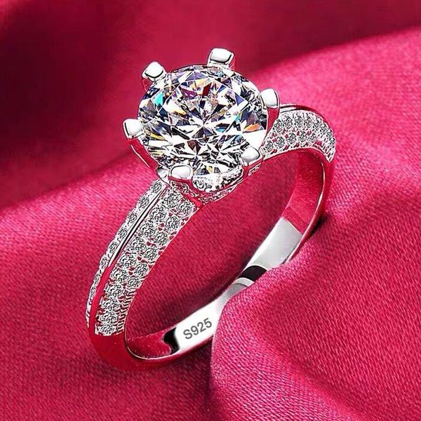 Fedi nuziali Never Fade Argento tibetano S925 Donna Round Zirconia Diamond 18K White Gold Band Gioielli da sposa con certificatoMatrimonio