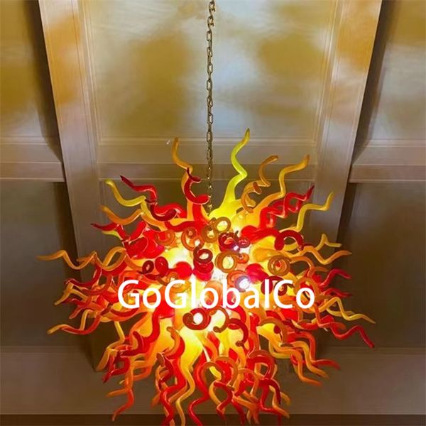 GoGloBalCo Lampadario a sospensione in vetro di Murano soffiato fatto a mano LED giallo rosso Lampadario in vetro di Murano Illuminazione personalizzata rotonda 28 o 32 pollici