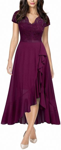 

women's v neck elegant lace ruffle bridesmaid maxi dress h7gr#, White;black
