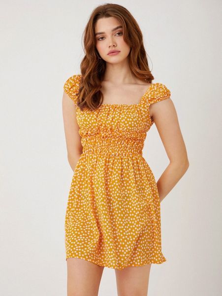 

ditsy floral print ruched bust dress b7ne#, Black;gray