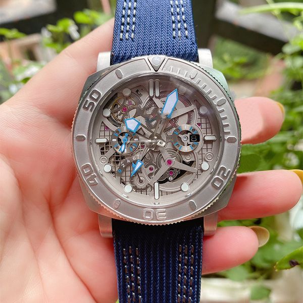 

watch mens watch automatic mechanical watches canvas rubber strap montre de luxe wristwatch 47mm waterproof luminous, Slivery;brown