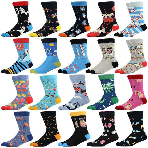 Meias masculinas Par de novidades Happy Funny Men penteado Cotton Women Animal Dog Cosplay Crew Sock Grente de Natal