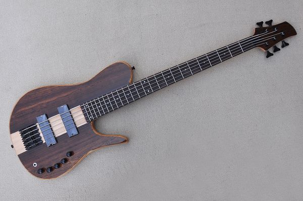 

factory custom 5-string neck-thru-body electric bass guitar rosewood fingerboard brown color black hardwares offer customized
