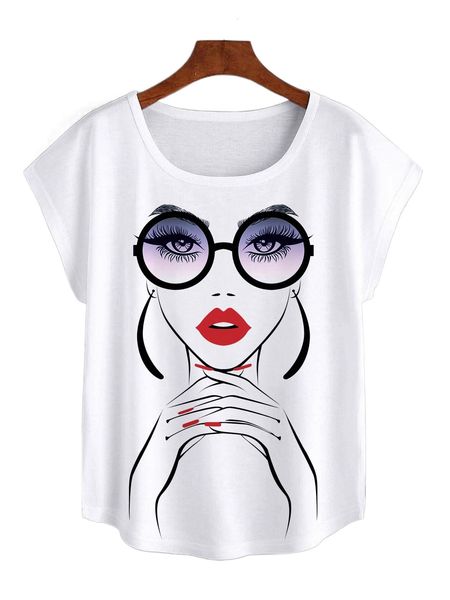 

figure graphic batwing sleeve tee f8pz#, White
