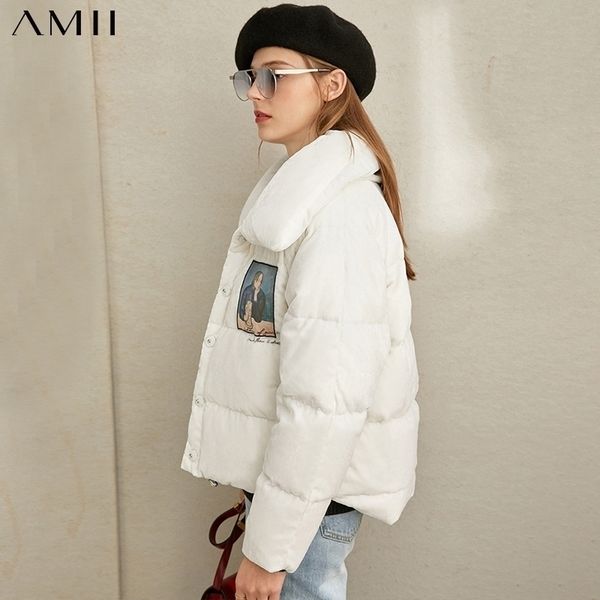 

amii minimalism women winter thick printed short white duck down coat fashion causal 90%white duck down female jacket 11840220 y201026, Black