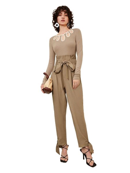 

knot hem belted pants y8bt#, Black;white
