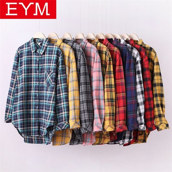 

brand plaid shirt women loose plus size blouse female long sleeve blouses cotton flannel casual blusas 220318, White