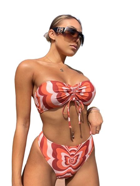 

allover print bandeau bikini swimsuit z9ul#, White;black