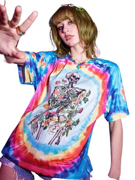 

romwe street life skull tie dye tee q8tp#, White