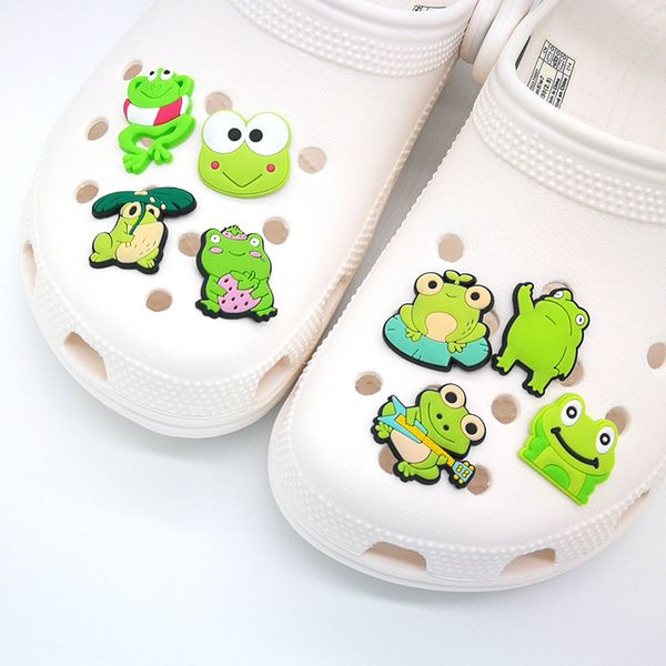 

moq 100pcs frog series cartoon croc jibz 2d soft plastic shoe charms ornaments shoes buckles accessories anime shoe decorations for women&#0, White;pink