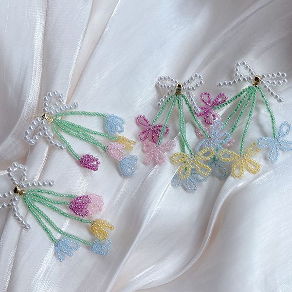 Baumeln Kronleuchter Handgemachte Stränge Perlen Bowknot Blume Quaste Ohrringe Für Frauen Elegante Neue Pendientes 2022 Neue