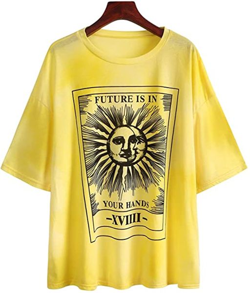 

women's round neck & tees oversized t-shirt loose casual summer shirt teen boyfriend pattern t-shirt, White