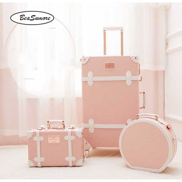 BeaSumore Set di valigie con rotelle in pelle PU retrò Spinner Vintage Valigie da donna Trolley con ruote Borsa da viaggio da donna Trolley può personalizzare le valigie con ruote