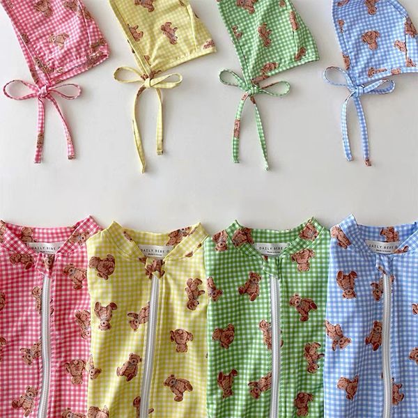 

7973 baby girl swimwear children swimsuit with hat summer long sleeve bodysuit boy 1 7t kids 220530, Blue